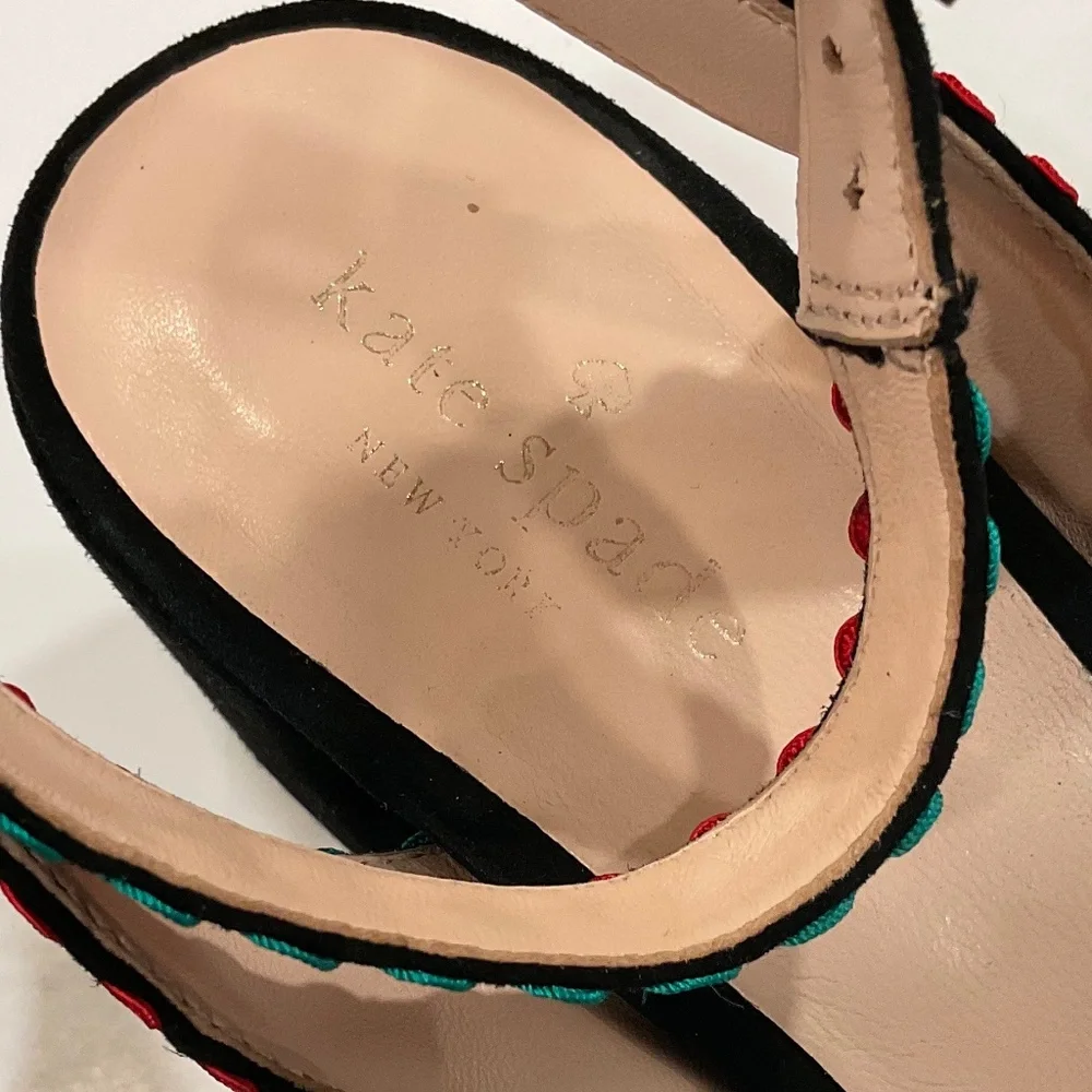 KATE SPADE Piedra Scallop Suede Block Heel Sandal Black/Multi Size 9